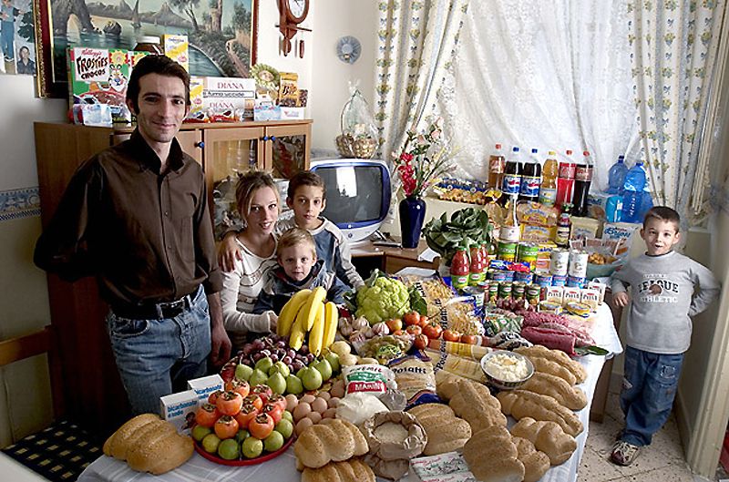 2) Италия: семья Манцо из Сицилии  Расходы на питание в течение одной недели: 214,36 евро, или $ 260,11 Любимые блюда: рыба, макароны с рагу, хот-доги, замороженные рыбные палочки