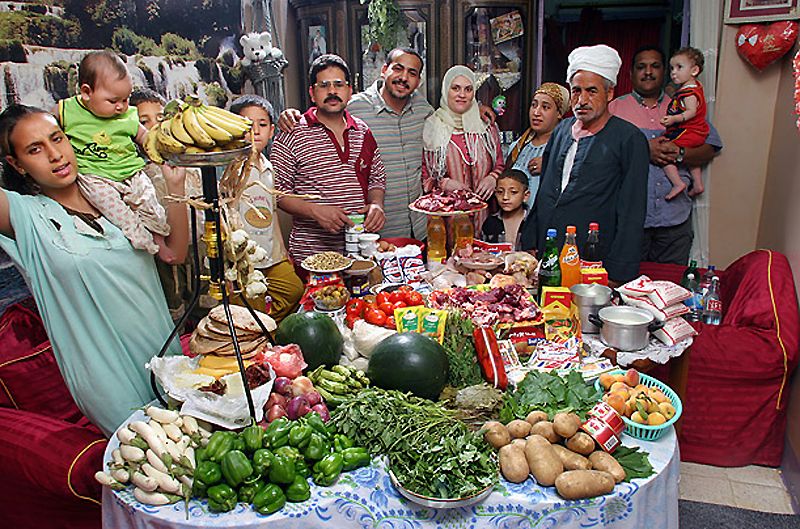 9) Египет: семейство Ахмед из Каира  Расходы на питание в течение одной недели: 387,85 египетских фунтов, или $ 68,53 Семейный рецепт: окра и баранина